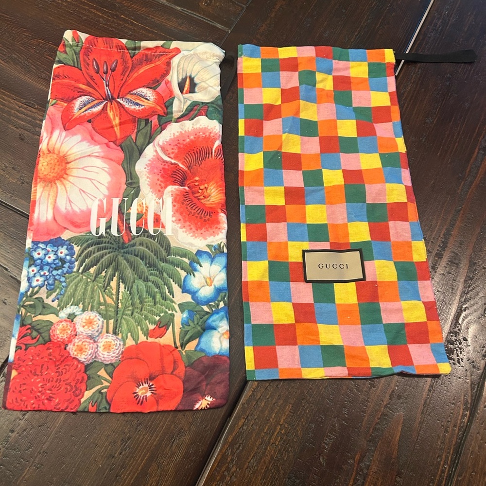 Gucci Vibrant Floral and Checkered Dust Bags